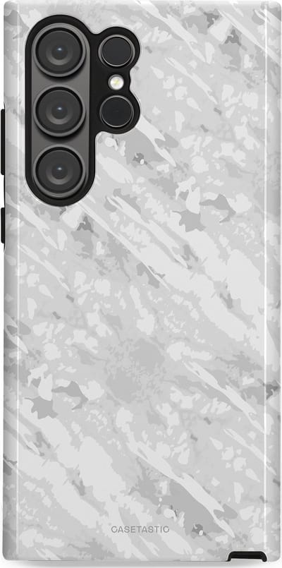 Casetastic hoesje geschikt voor Samsung Galaxy S23 Ultra - Dubbellaagse bescherming - Winterse Camouflage - Fashion Case - Lichtgrijs Wit