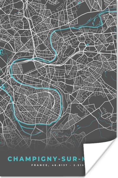 Poster Frankrijk - Kaart - Stadskaart - Plattegrond - Champigny-sur-Marne - 120x180 cm XXL