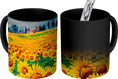 Magische Mok - Foto op Warmte Mokken - Koffiemok - Olieverf - Schilderij - Bloemen - Zonnebloem - Magic Mok - Beker - 350 ML - Theemok