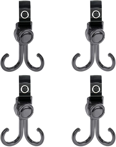 Kinderwagen tassenhaakjes - 4 stuks - Haakjes voor tassen - Tassenhaak - Kinderwagen Tassenhaak - Buggy Haak - Leather - Extra stevig - Buggy haakjes - Autostoelhaa - Sterke Tassenhaak - Universele Haak - Dubbele kinderwagenhaken - Zwart