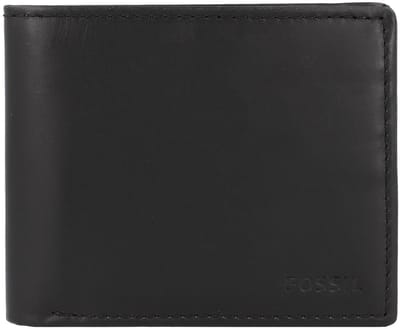 FOSSIL Leren Portemonnee Derrick RFID Large Coin Pocket Bifold Black Zwart