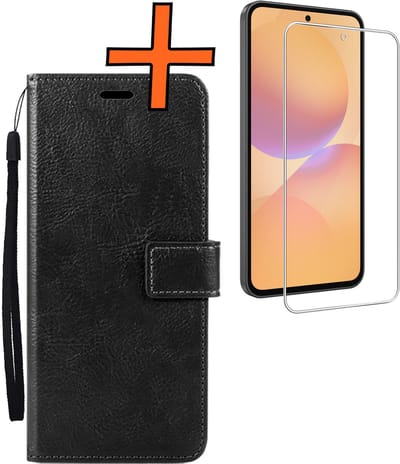 Hoes - Met Screenprotector - Geschikt voor Samsung Galaxy A36 - Luxe Pasjeshouder - Bookcase Portemonee - Flip Case - Kunstleer Book Case - Flipcase - Book Cover - Walletcase - PortemonneeHoes - Zwart