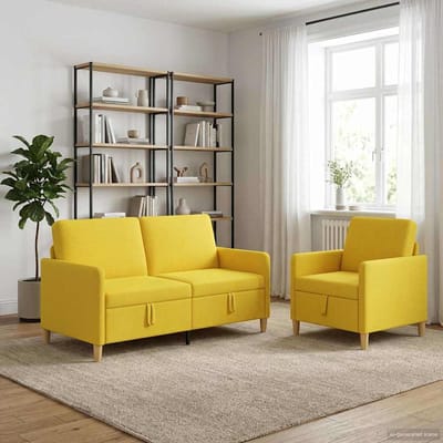 vidaXL - Sofa - Set - Met - Opslag - 2 - st - Licht - Geel - Polyester