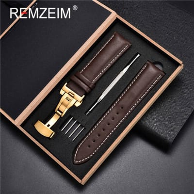 18mm 20mm 22mm 24mm Lederen Horlogeband Zwart Bruin Zachte Kalfsleer Horlogeband Automatische Vlinder sluiting met Doos 22mm