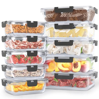 Avalo Glazen Vershoudbakjes Met Deksel - Meal Prep Bakjes - Diepvriesbakjes - Vershoudbakjes Glas - 10 Delig 1060ml / 370ml