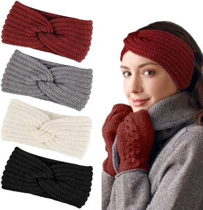 SnelShoppen - 4 Stuks Dames Winter Haarbanden, Gebreide Hoofdbanden, Oorkappen Voor Vrouwen en Meisjes, Zeer Warme Elastische Hoofdbanden voor Winters