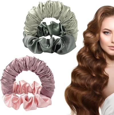 Hittevrije Krulset Scrunchies (2 Stuks) - Zachte Satijnen Haarbanden voor Lang Haar