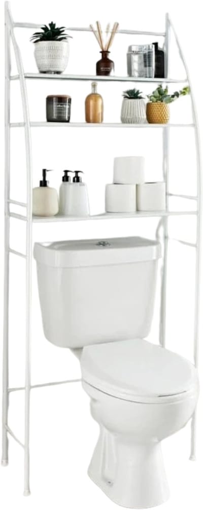 Stervia Ruimtebesparend Toiletrek - WC Opbergrek - Badkamerrek - 3 Laags - Draagvermogen 13.5 Kg - Gepolijst Metaal - Wit - 20 x 43 x 166 cm