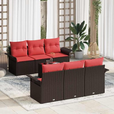 vidaXL - Tuinbank - Set - 7 - st - Beige - en - Rood - poly - rattan