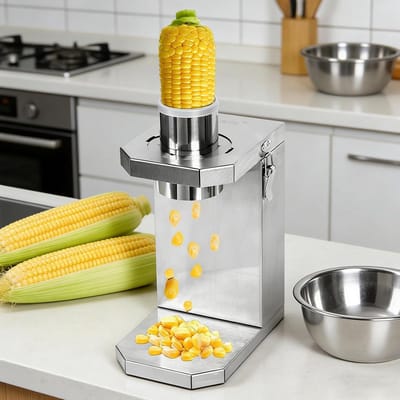 Maïsschiller Roestvrijstaal - Maïs Dorser - Gemakkelijk Maïs Bereiden - Automatisch One-Touch Dorsen - 33 cm Hoog - Zilver
