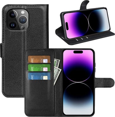 MobyDefend Hoesje - Geschikt voor iPhone 15 Pro - Kunstleren Wallet Book Case (Sluiting Voorkant) - Zwart