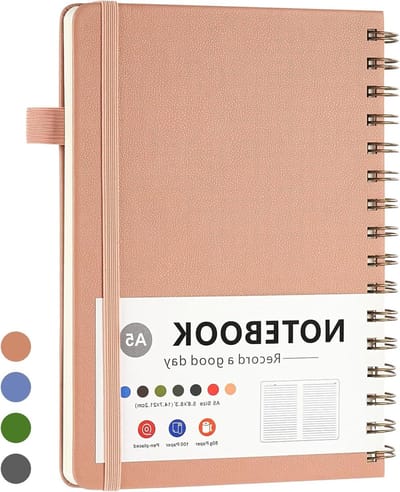 SnelShoppen - A5 Lined Notepad - 200 Pagina's/100 Vellen Spiral Notitieboek - Hard Cover - Waterproof - Inner Pocket - 22x16cm - Roze - Voor Kantoor,