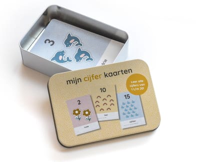Maan Amsterdam Cijferkaarten - Bewaarblik met cijferkaarten 1 t/m 20 - Speel- en leerkaarten - Rekenspel