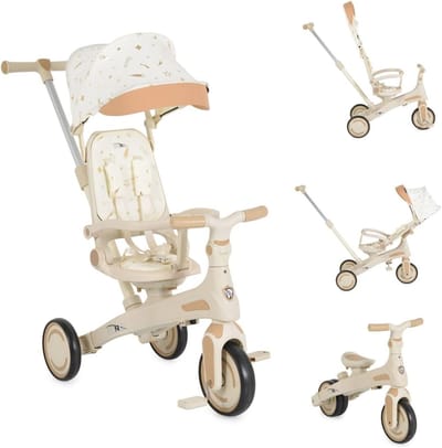 Driewieler 4-in-1 - Loopfiets - Kind Ontwikkeling - Zit Rotatie - 72 x 38 x 95 cm - Wit/Beige
