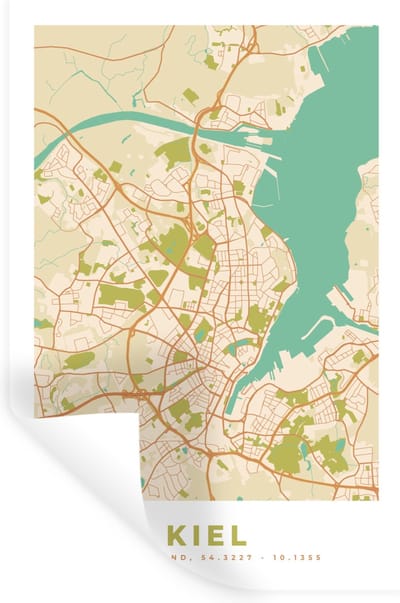 Muurstickers - Sticker Folie - Plattegrond - Kiel - Kaart - Stadskaart - Vintage - 20x30 cm - Plakfolie - Muurstickers Kinderkamer - Zelfklevend Behang - Zelfklevend behangpapier - Stickerfolie