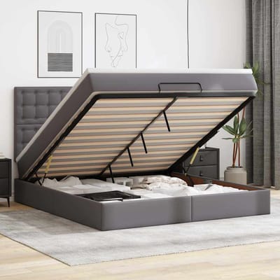 vidaXL - Ottoman - bed - met - matras - 180x200cm - kunstleer - grijs