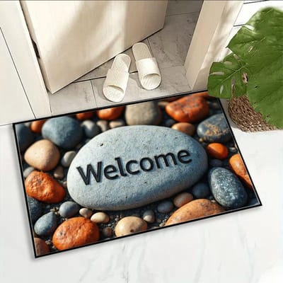 Zomeringang verwelkomt u. 3D Kiezeltapijt, Badkamer Waterabsorberend En Antislip Tapijt, Huisdecoratie 40X60CM(1.3X2FT