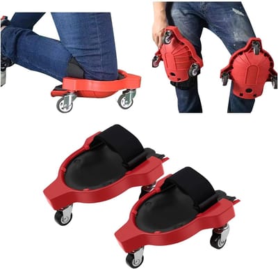 Kniebeschermer met wieltjes, 2 stuks, kniebeschermers, arbeidsbesparend, met wiel en verstelbare band voor het leggen van vloertegels, arbeidsbesparend (rood)