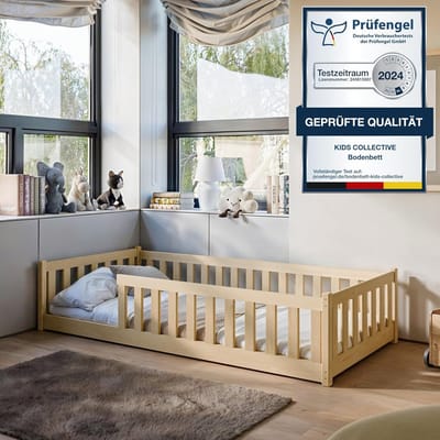 Montessori Kinderbed 80x160 cm met Matras en Lattenbodem - Veilig Vloerbed inclusief Valbescherming