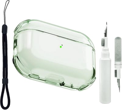 Transparante Hoes voor AirPods Pro 3e Generatie met Schoonmaakset, Beschermende Hoes met Polsband, Draadloos Opladen en Schokbestendig Ontwerp in Groen