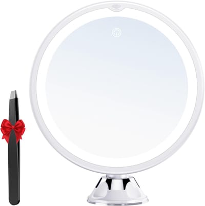 Vergrotende Make-up Spiegel met Draadloze Zuignap, 3 LED Verlichtingsinstellingen en 360° Rotatie voor Badkamer en Reizen