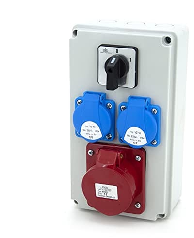 Bouwstroomverdeler Wandverdeler met 0-1 Schakelaar en Schuko 2x 230V + 1x CEE 16A + Bedraad voor Garage en Werkplaats