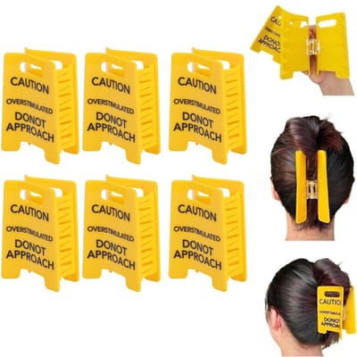 6 pièces Pince à Cheveux Jaune Drôle pour Femmes Filles, Design Panneau d'Avertissement Vibrant, Accessoires Épingles à Cheveux Humoristiques, Robuste jaune