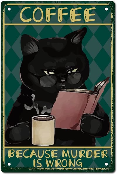 aladdien - Kat koffie bord - Vintage wanddecoratie - Retro stijl - Zwarte kat - Grappige muurschildering - Geschikt voor keuken en woonkamer