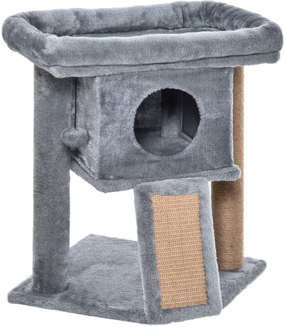 Kattenkrabpaal - 57 cm - Meerdere Niveaus, Met Kattenhol, Ligplatform, Speelbal - Lichtgrijs
