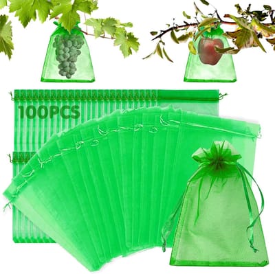 Druivenbeschermzakken - Fruitnetten Bescherming - Vogels Buiten Houden - Met Handig Trekkoord - 20x30 cm - Groen