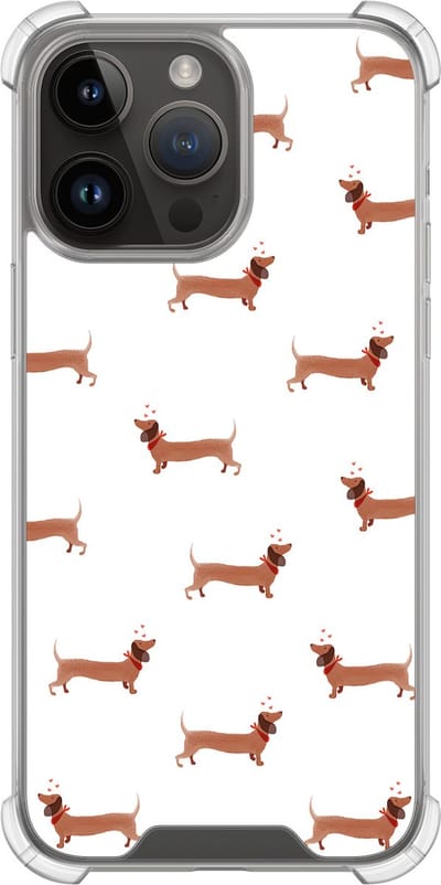 Shockproof hoesje - Geschikt voor iPhone 14 Pro Max - Teckels - Extra sterke case - TPU/polycarbonaat - Print / Illustratie - Bruin, Transparant