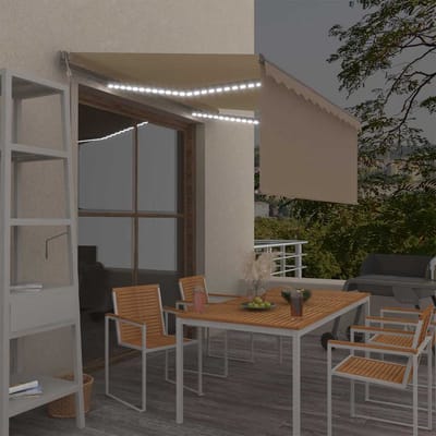 vidaXL - Luifel - automatisch - met - rolgordijn - LED - windsensor - 3x2,5 - m - crème