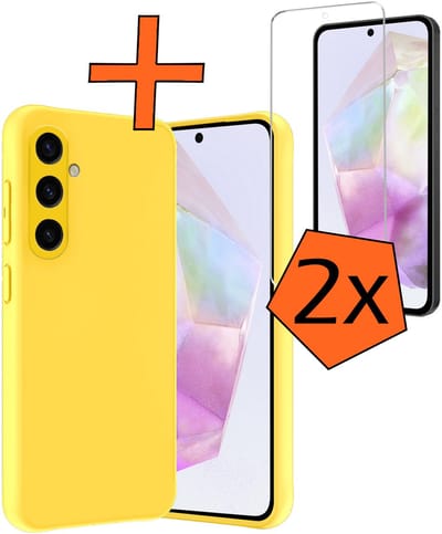 Hoes - Met 2x Screenprotector - Geschikt voor Samsung Galaxy A36 - Sterk & Shockproof - Back Cover - Siliconen Case - Telefoon Hoes - Geel