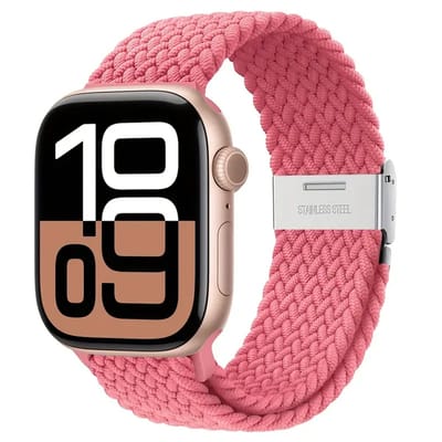 Watch band - geweven in de kleur helder roze - 42/44/45/46/49mm - Nylon bandje geschikt voor Apple Watch - Geschikt als Apple watch bandje voor Series 1/2/3/4/5/6/7/8/9/10/SE/Ultra