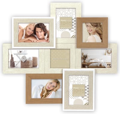 ZEP - Houten multi Fotolijst Livigno in bruin en wit voor 8 foto's 6x 10x15 en 2x 10x10 cm (afmeting 52,5 x 51 cm) - ZD882