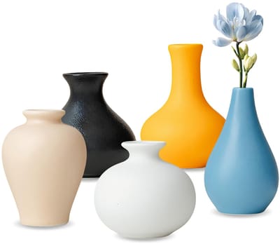Set van 5 kleine keramische vazen voor woondecoratie en tafelstukken, rustieke boerderijstijl bloem, mini decoratieve bloemenvazen voor woonkamer, entree, schoorsteen (kleurrijk)