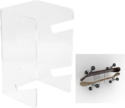Allecto Plus - Acryl Skateboard Rek voor Dubbele Sleuf en Longboard - Transparant - Muur Monteren - Skateboard Haakje - Thuis en Winkel - 13x135x24cm - Opslagrek - Skateboard Accessoires - Multifunctioneel