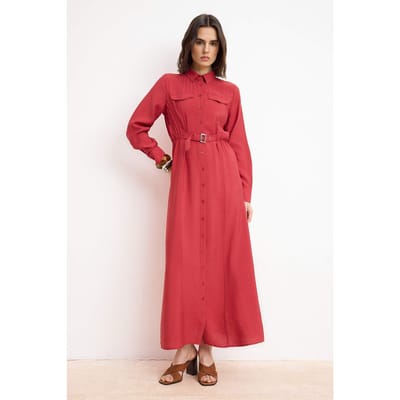 Bruine platte maxi-jurk voor dames, lange casual/dagelijkse A-lijn jurk met hijab