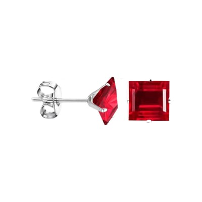 Aramat Jewels | Oorbellen | Oorbellen – 8mm Vierkante Zirkonia Rood op RVS Zilverkleur | | | |8mm | Staal | Kinderen, Volwassenen | Verkleurd niet