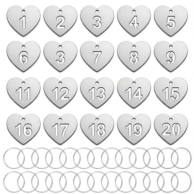 20 RVS Gegraveerd Hartvorm Sleutellabels met 20 Sleutelringen - Gegraveerd 1 tem 20 Sleutelhangers Tags voor Volwassenen - Sleutelring - Sleutels Onderscheider - Labels met Ring - Keychain Sleutelhouder Sleutelrekje - Bagagelabel - Key Sleutelclip