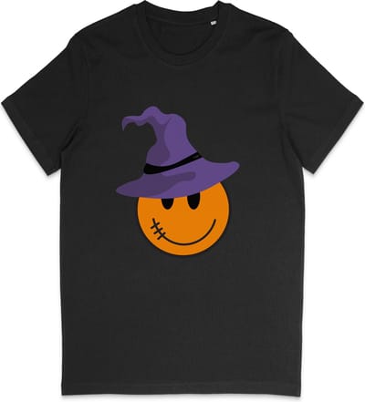T shirt Halloween Jongens en meisjes - Halloween Smiley - Zwart - Maat 92