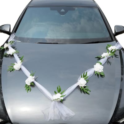 Elegante Organza Sluiers voor Bruidsauto's met Rozen - Versiering voor Trouwerijen en Feesten, Perfect voor Achteruitkijkspiegels en Nieuwe Huizen
