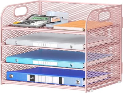 Papier Organizer Bureau - Opberger Lades - Thuis Werkplek - Met Handgreep - 33x28x5cm - Roze