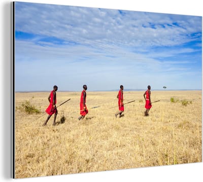 Aluminium schilderij 180x120 cm - Wanddecoratie metaal - Kenianen in de savanne bij het Masai Mara gebied in Kenia - Metalen muurdecoratie woonkamer - Decoratie industrieel - Foto op dibond - Industriële accessoires slaapkamer