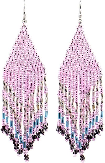 Oorbellen met Glaskralen - Seed Beads - 11x3 cm - roze / paars
