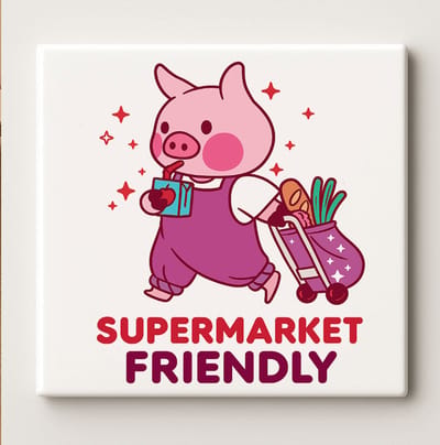 Supermarktvriendelijke Varken Tegel – Schattige 15x15cm Keramische Wanddecoratie – Grappig Dierontwerp voor Keuken, Eetkamer of Cadeau Idee