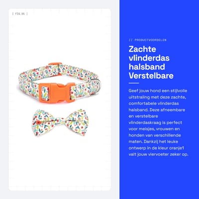 Dailygoods- Vlinderdas Halsband - Verstelbare Kraag - Afneembaar - Geschikt voor Honden - Maat S/M/L - Breedte 1,5/2/2,5 cm
