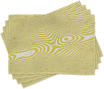 ABAKUHAUS Abstracte placemats met binnenste ronde strepen, tafeldecoratie van kleurvaste stof voor eetkamer en keuken, Geel-Wit