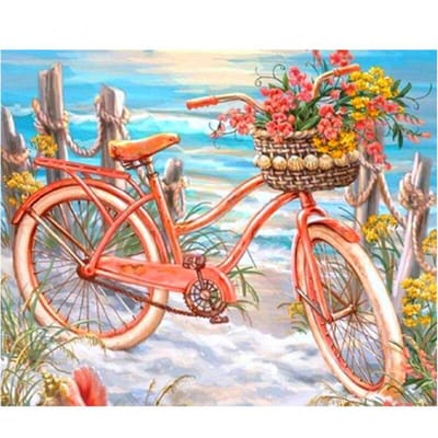 5D Diamant Schilderij Volledige Ronde Boor Fiets & Bloemen Borduurwerk 20X30CM blue