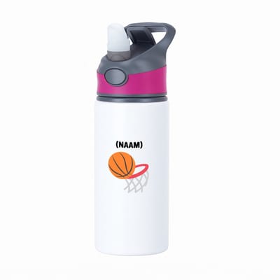 Hacebo® - Basketbal met eigen naam waterfles met rietje roze - Basketbal - Basketballer - Sport - water fles - 650ML